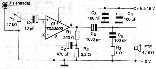 O diagrama completo do amplificador. 