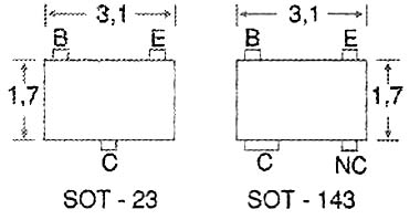 Invólucro SMD para transistores de uso geral (em mm). Invólucro SMD para transistores de uso geral (em mm).
