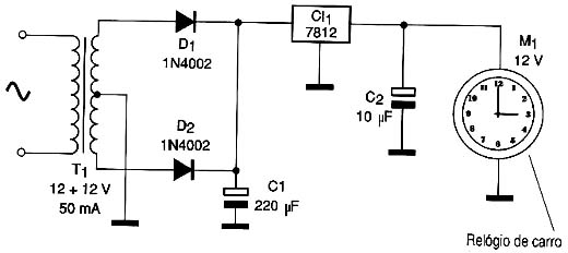 Circuito de fonte para o relógio totalizador. 