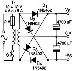 Fonte de alimentação simétrica +/- Vs. Fonte de alimentação simétrica +/- Vs.
