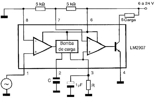 Chave de velocidade. A carga é energizada quando f é maior ou igual a 1/RC. Chave de velocidade. A carga é energizada quando f é maior ou igual a 1/RC.