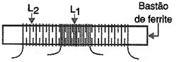Enrolamentos L1 e L2 sobre um bastão de ferrite. Enrolamentos L1 e L2 sobre um bastão de ferrite.