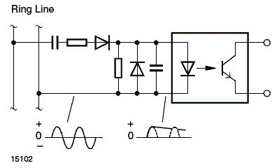 Outro circuito para detectar sinais ou tensões alternadas numa linha. 