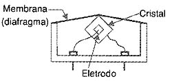 Estrutura de um microfone de cristal. 