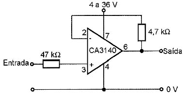 Circuito seguidor de tensão com o CA3140 Circuito seguidor de tensão com o CA3140