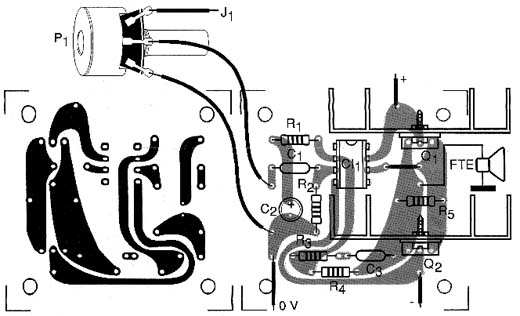 Montagem do amplificador de áudio em placa de circuito impresso. 