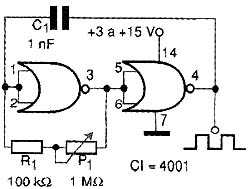 Oscilador astável com freqüência entre 500 Hz e 5 kHz. Oscilador astável com freqüência entre 500 Hz e 5 kHz.