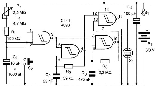 Esquema elétrico do Timer Pulsado que desliga no final da temporização. Esquema elétrico do Timer Pulsado que desliga no final da temporização.