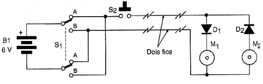 Circuito elétrico do controle usando dois diodos. 