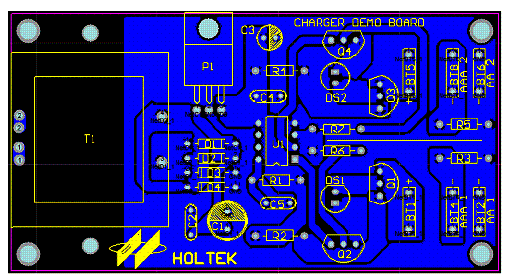 Figura 3 - Legenda: Placa de circuito impresso para o carregador. Figura 3 - Legenda: Placa de circuito impresso para o carregador.