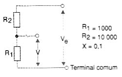 Circuito típico de um divisor de tensão. Circuito típico de um divisor de tensão.