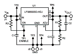 Regulador de 1,5 A com o LP380502SD-ADJ 