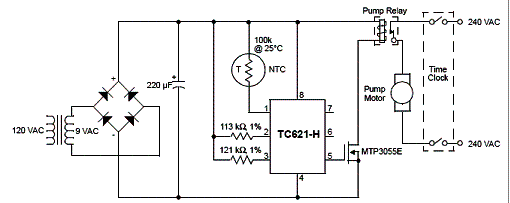 Figura 4 - Sistema de controle de temperatura para piscina com aquecimento solar utilizando sensor externo e o TC621-H da  