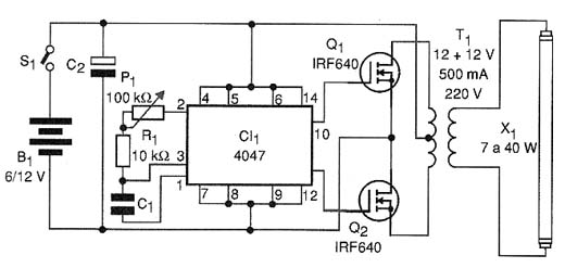 Diagrama do inversor CMOS para fluorescentes. 