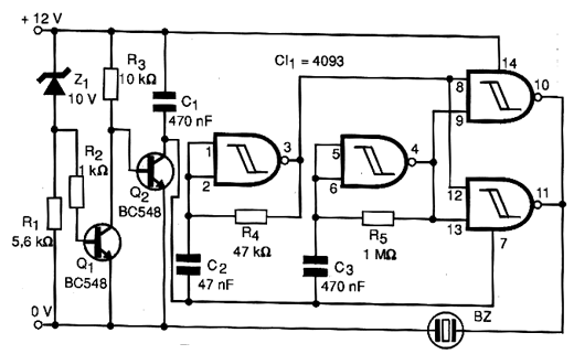 Diagrama do alarme de bateria Diagrama do alarme de bateria