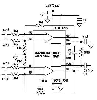 Circuito típico de aplicação do MAX87220 da Maxim Circuito típico de aplicação do MAX87220 da Maxim
