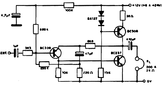 Amplificador transistorizado com saída complementar. Amplificador transistorizado com saída complementar.
