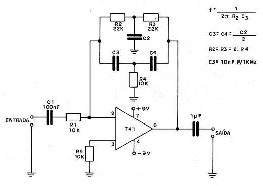 Filtro passa-faixa de 1kHz Filtro passa-faixa de 1kHz