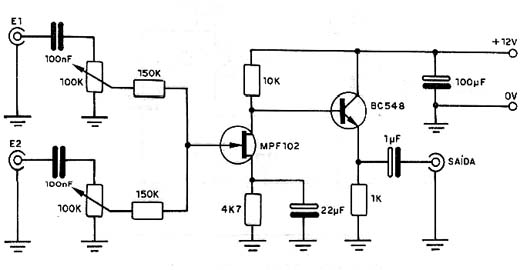 Pré-amplificador + Mixe com FET. Pré-amplificador + Mixe com FET.