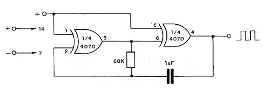Astável de 1 kHz com o 4070. Astável de 1 kHz com o 4070.