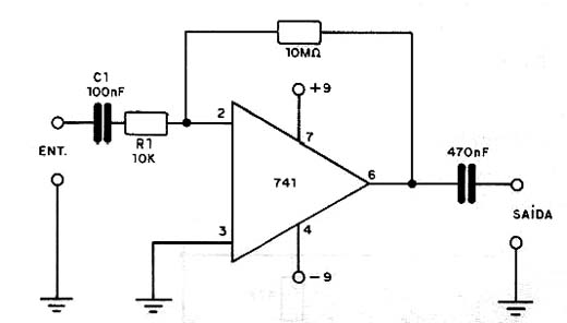 Amplificador com ganho 1000 (741). 