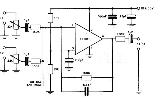Mixer com o TL081 Mixer com o TL081