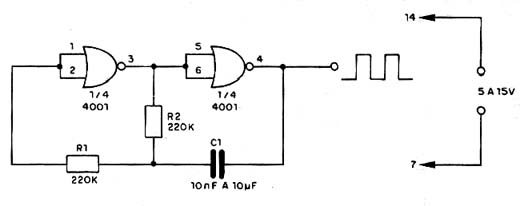 Oscilador CMOS com o 4001 Oscilador CMOS com o 4001