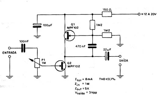  Pré-Amplificador Para Microfone com FET 