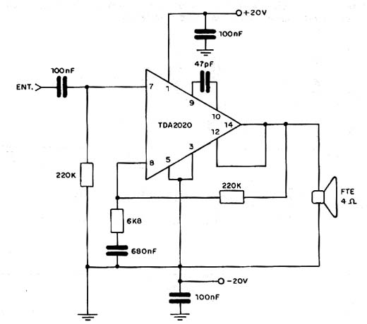 Amplificador de 20 W com o TDA2020 Amplificador de 20 W com o TDA2020
