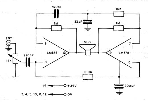 Amplificador de 6 W com o LM378 Amplificador de 6 W com o LM378