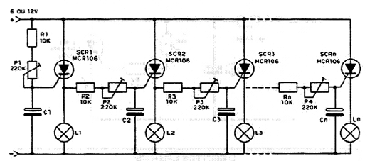  Sequenciador Para 6 ou 12 V com SCR   