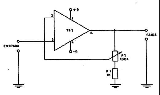  Amplificador 741 com Ganho de 1 a 100 