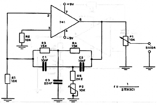 Oscilador de 1 kHz com o 741 Oscilador de 1 kHz com o 741