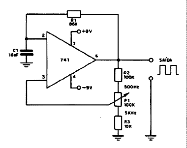  Oscilador 500 Hz a 5 kHz com o 741 