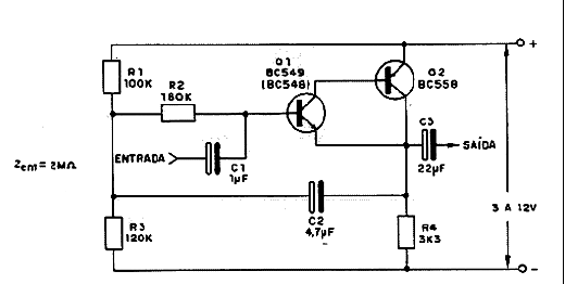 Etapa Amplificadora de 2 Transistores - Alta Impedância Etapa Amplificadora de 2 Transistores - Alta Impedância