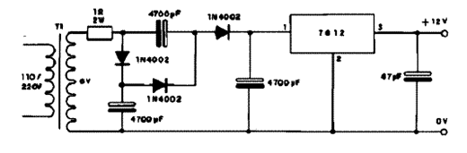 Fonte de 12 V com Transformador de 6 V Fonte de 12 V com Transformador de 6 V
