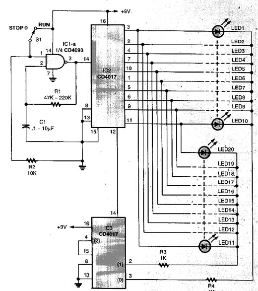  Sequencial Experimental de 20 LEDs com o 4017 