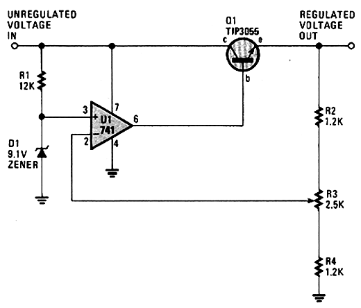 Regulador com 741 e 2N3055
Regulador com 741 e 2N3055