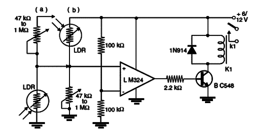 Relé de Luz ou Sombra Usando o LM324
Relé de Luz ou Sombra Usando o LM324