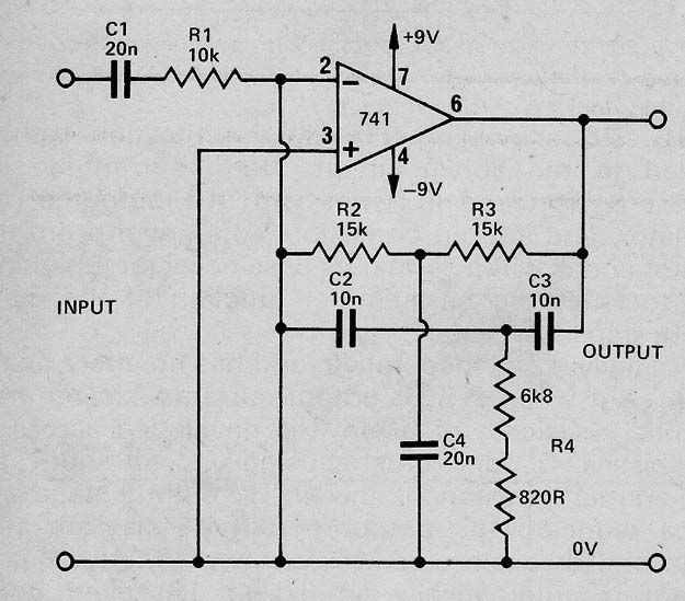Filtro sintonizado de 1 kHz com o 741
Filtro sintonizado de 1 kHz com o 741