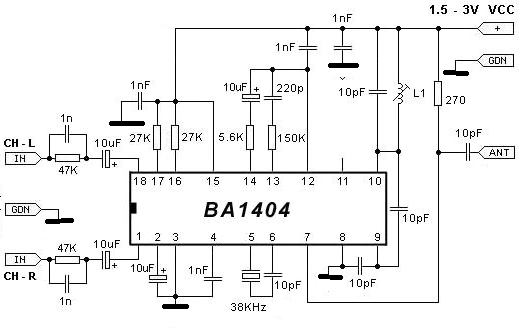 Transmissor FM Estéreo com o BA1404 Transmissor FM Estéreo com o BA1404