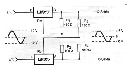 Regulador de tensões alternadas LM317
Regulador de tensões alternadas LM317