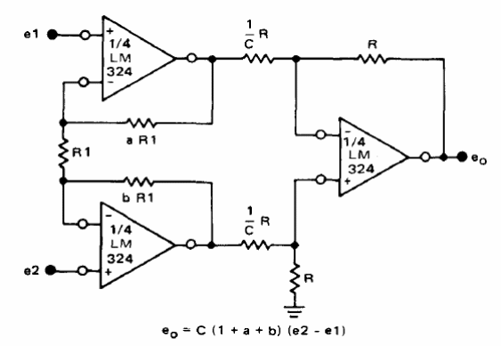 Amplificador diferencial de alta impedância LM324
Amplificador diferencial de alta impedância LM324