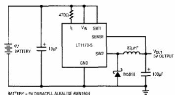 Conversor de 9 V para 5 V LT1175
Conversor de 9 V para 5 V LT1175