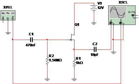 Figura 1 – Circuito do pré-amplificador com JFET
Figura 1 – Circuito do pré-amplificador com JFET