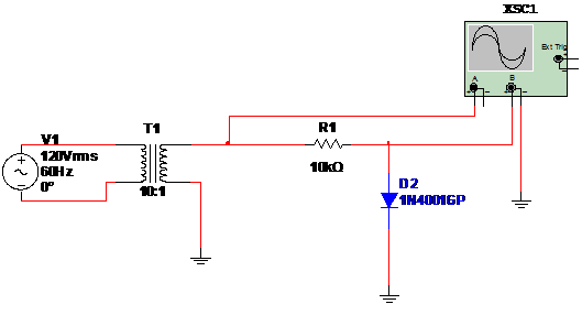 Figura 1 – Circuito de teste de diodos utilizando o osciloscópio
