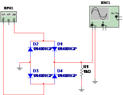 Figura 1 – Circuito de teste e verificação de pontes de diodos – Graetz
Figura 1 – Circuito de teste e verificação de pontes de diodos – Graetz