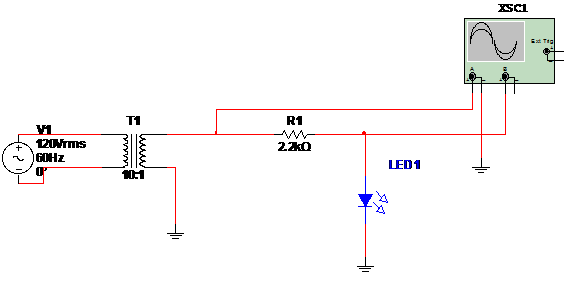 Figura 1 – Circuito de teste de LEDs.
Figura 1 – Circuito de teste de LEDs.
