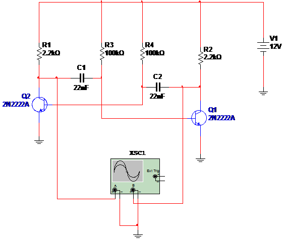 Figura 1 – Diagrama do multivibrador astável com dois transistores
