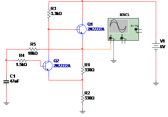    Figura 1 – Diagrama do multivibrador com dois transistores.
